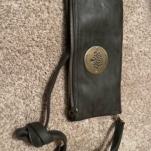 Mulberry Leather Crossbody Bag with Gold Accent. Gray. Dark brown.